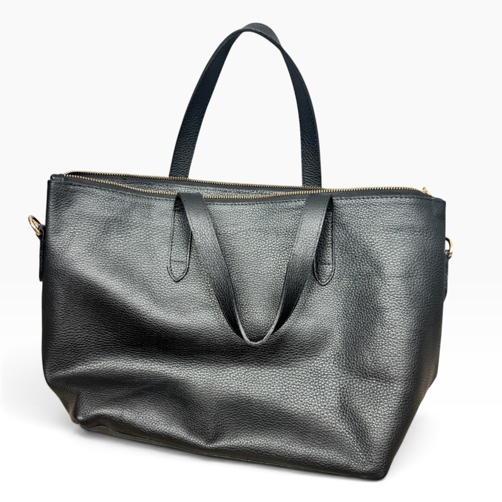 Cuyana Classic Zipper Tote Crossbody Stap and Organizer Black Pebbled Leather - Picture 12 of 13